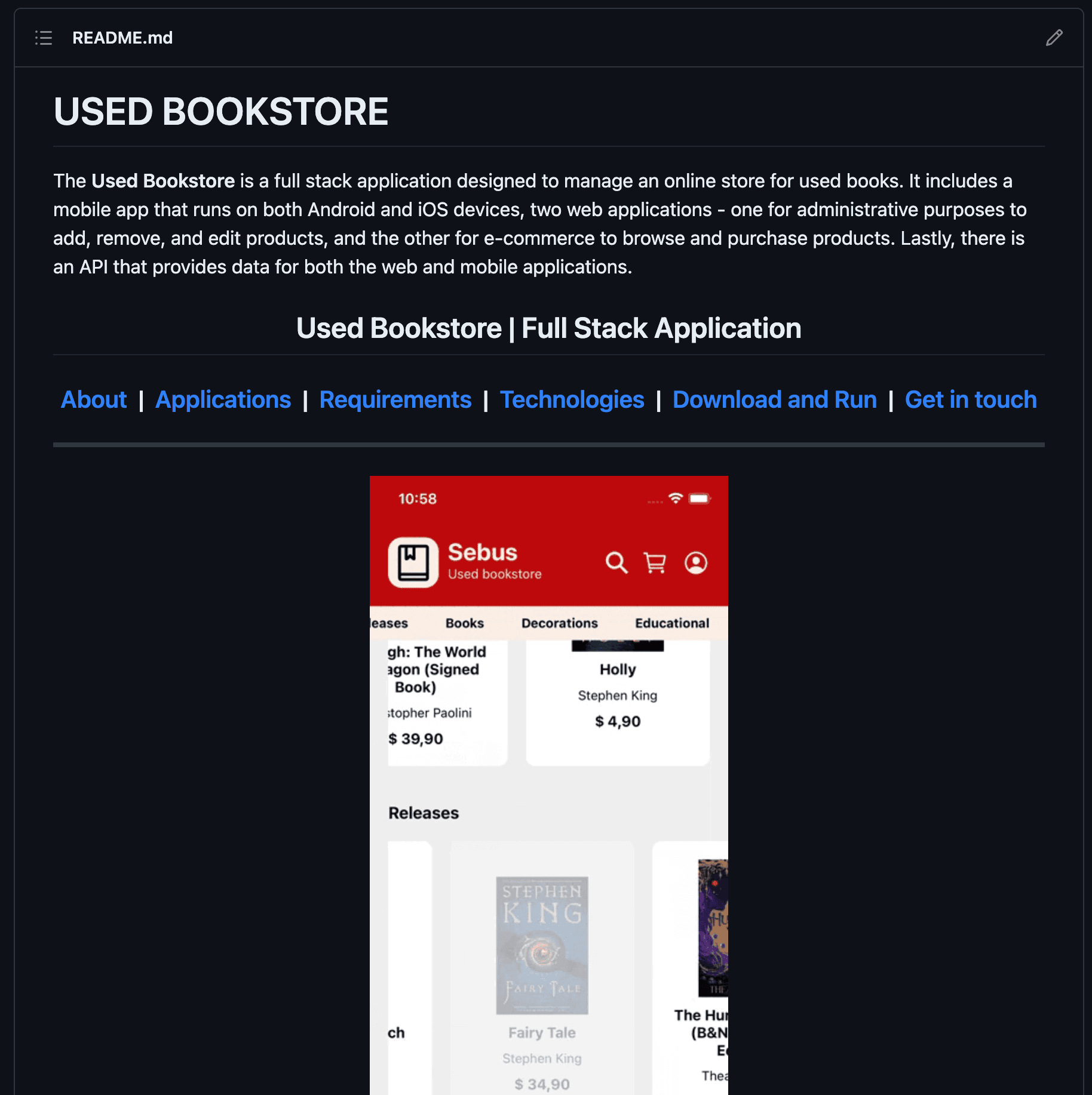 Used bookstore mobile app.